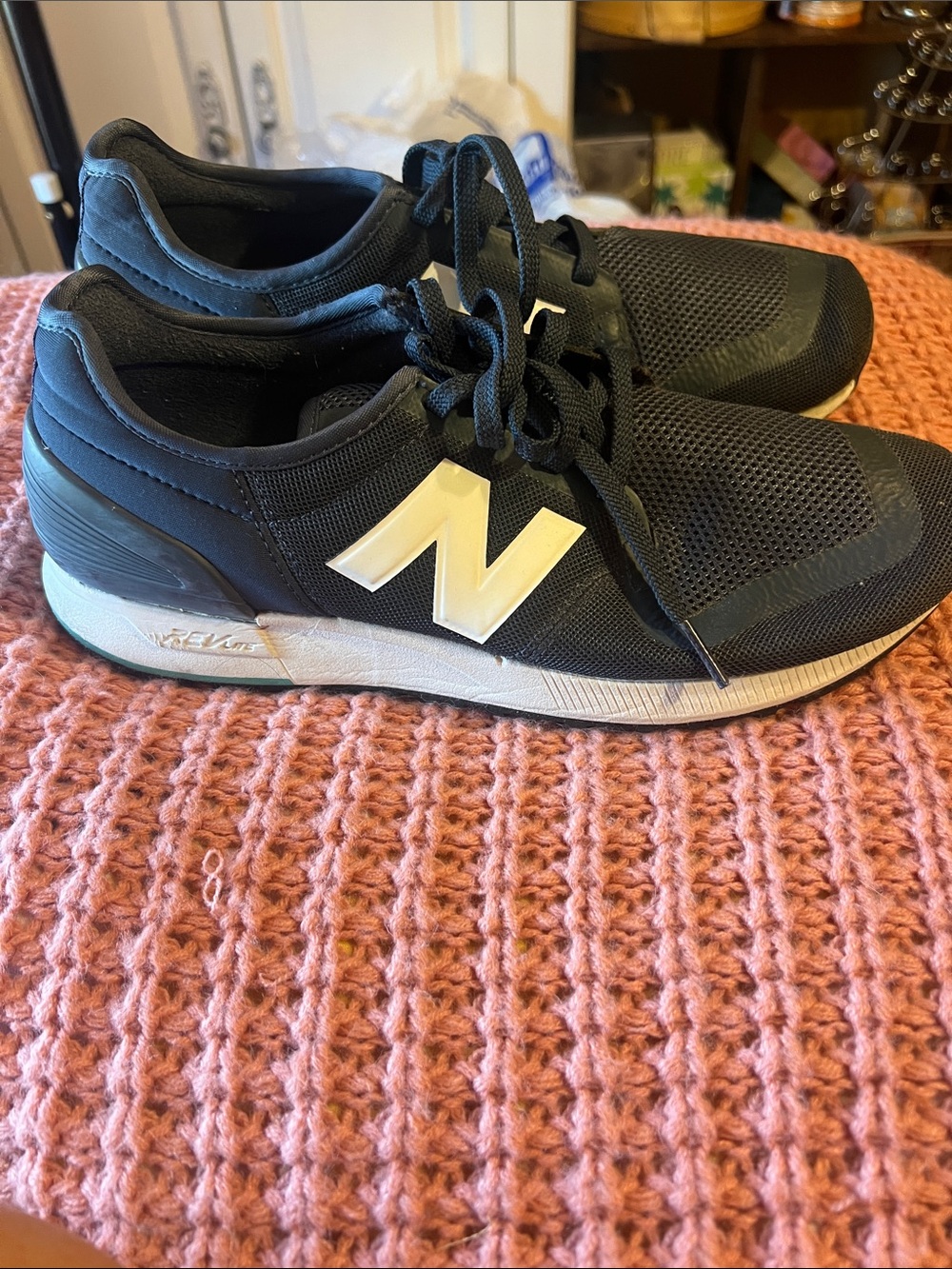 New Balance Women’s 247S slate blue Athletic Mesh Sneakers with White Logo